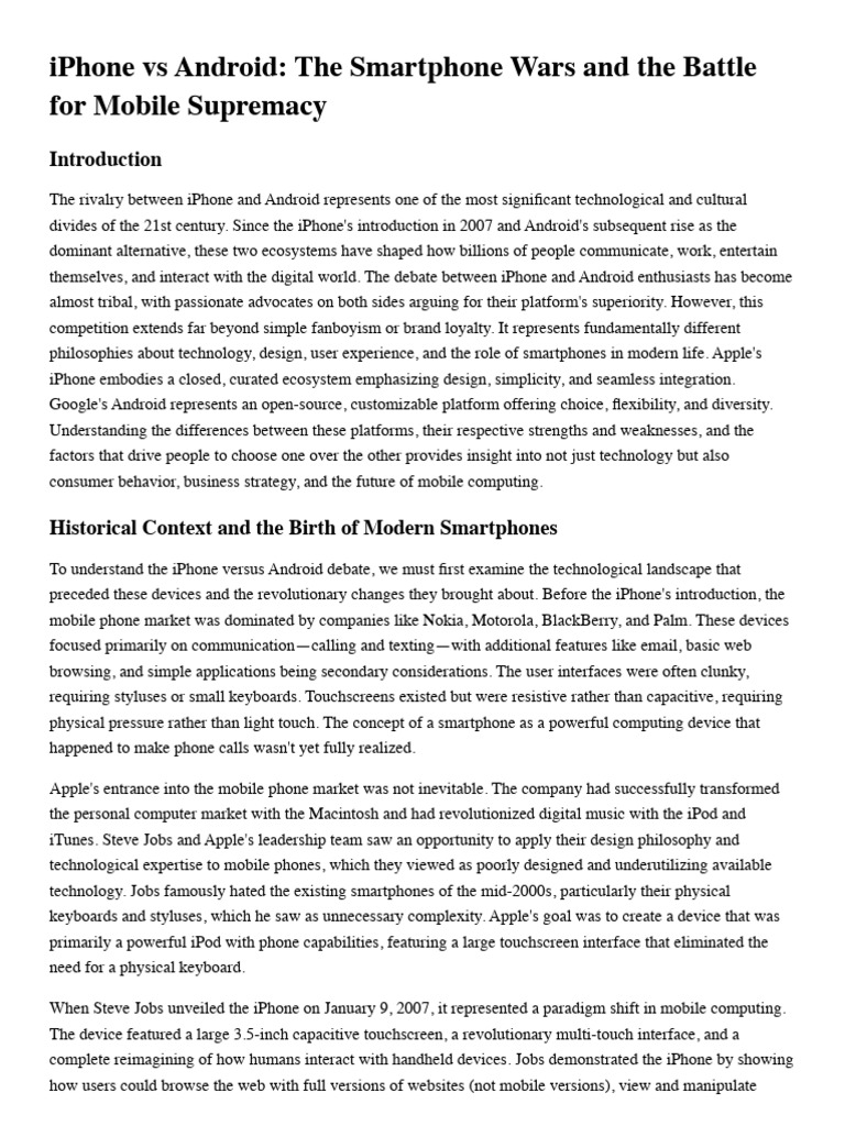 iPhone vs Android: A Tech Rivalry Explained | PDF | Android (Operating ...