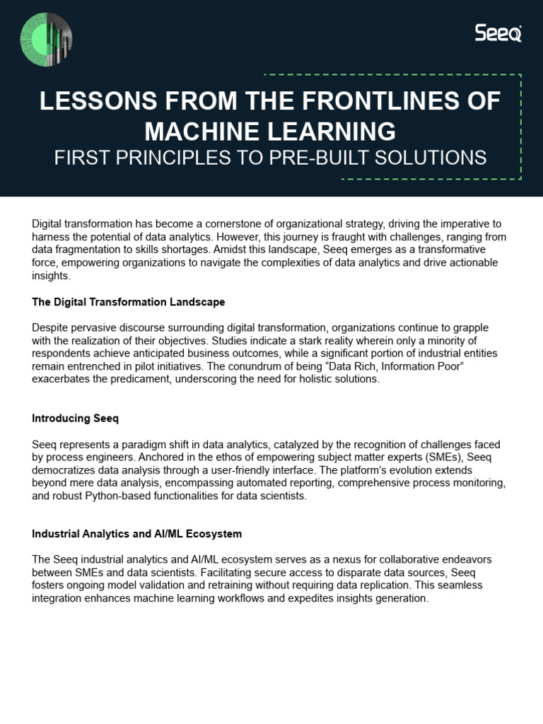 Machine Learning Insights with Seeq | PDF | Machine Learning | Analytics