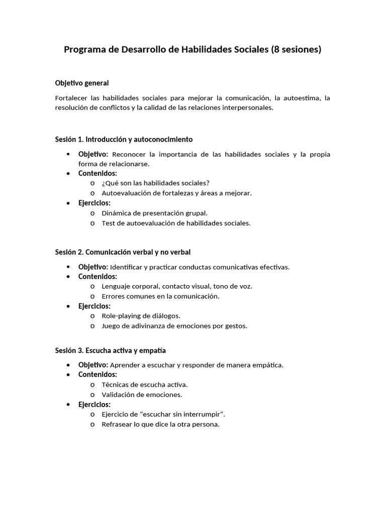 Programa de Desarrollo de Habilidades Sociales | PDF | Las emociones ...