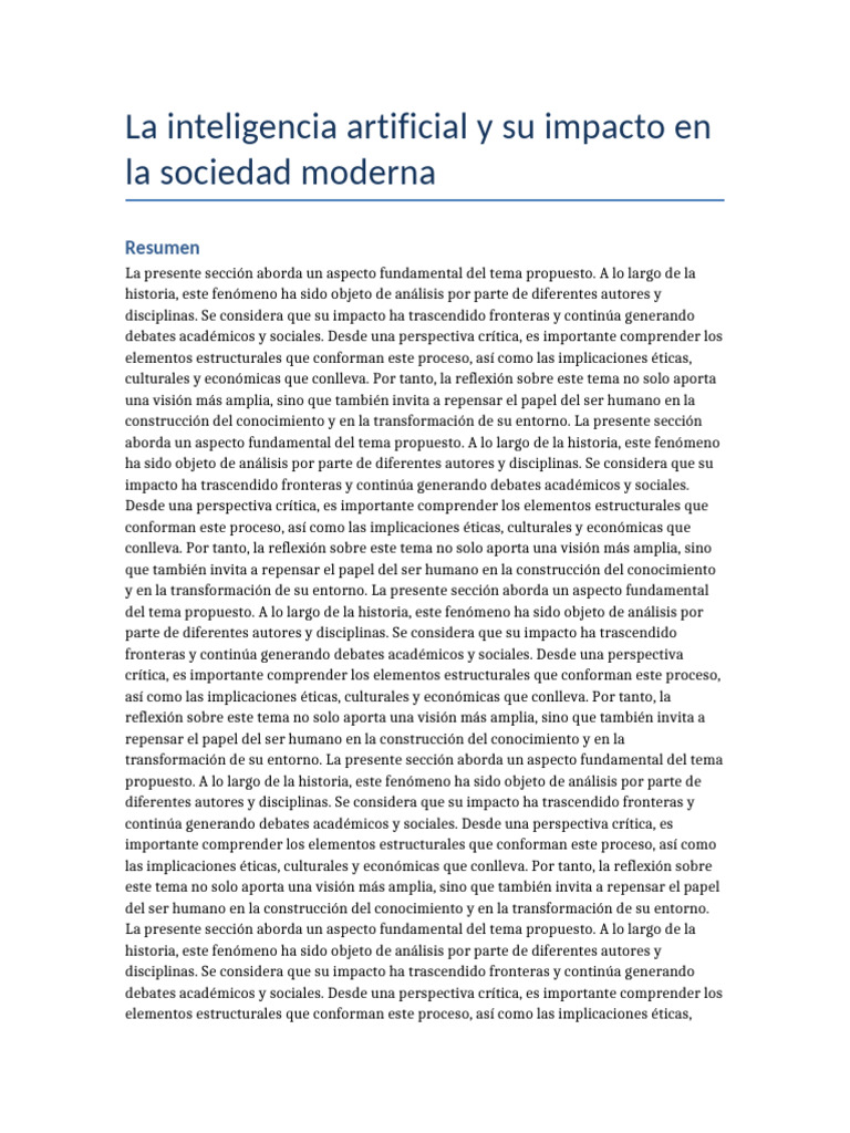 Impacto de la IA en la sociedad moderna | PDF | Conocimiento ...