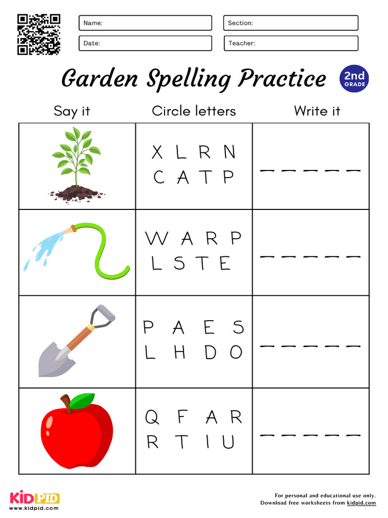 5 Letter Garden Spelling Worksheet For Grade 2 Cih8ds | PDF