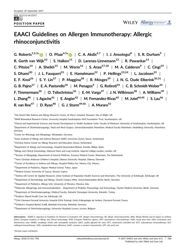 Allergy - 2017 - Roberts - EAACI Guidelines On Allergen Immunotherapy ...