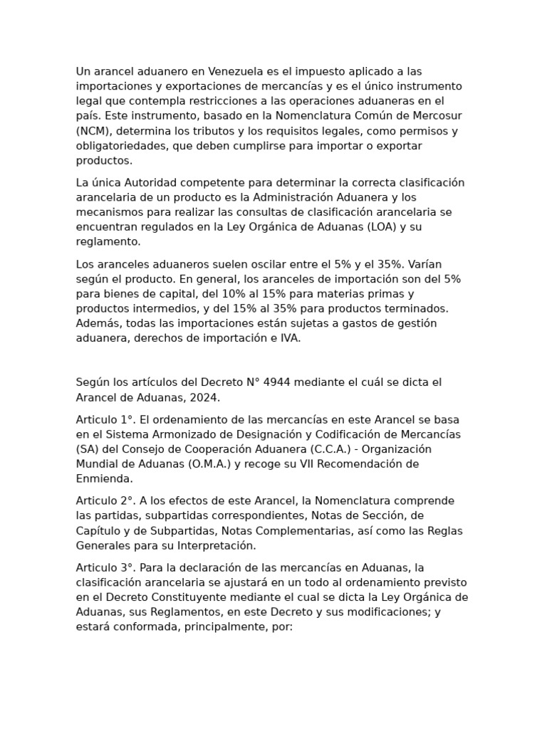 Arancel Aduanero en Venezuela 2024 | PDF | aduana | Arancel