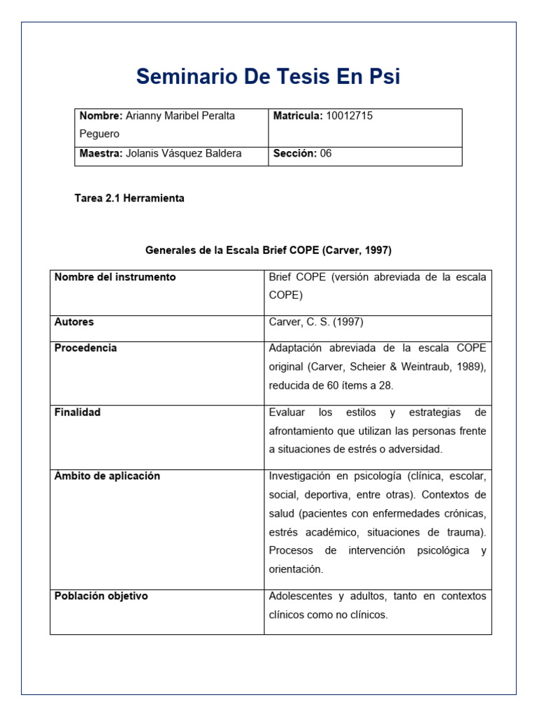Escala Brief COPE: Estrategias de Afrontamiento | PDF | Las emociones ...