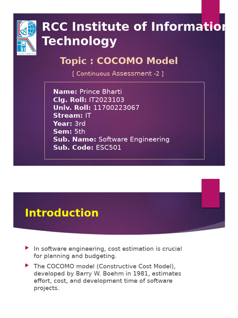COCOMO Model for Software Cost Estimation | PDF