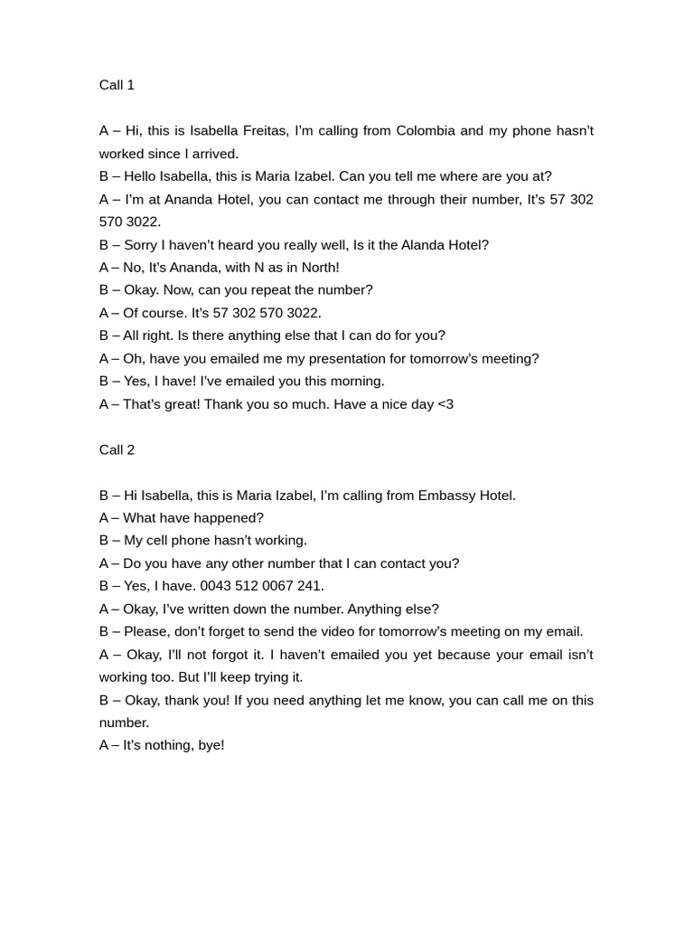 Phone Issues and Meeting Prep Calls | PDF