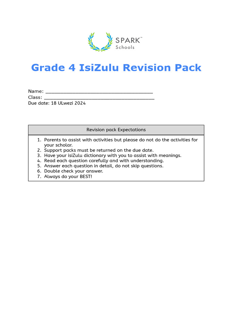 Grade 4 IsiZulu Revision Guide | PDF | Linguistic Typology | Languages