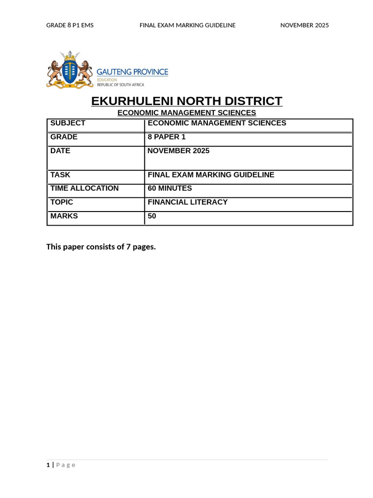 Grade 8 EMS Final Exam Guideline | PDF | Debits And Credits | Financial ...