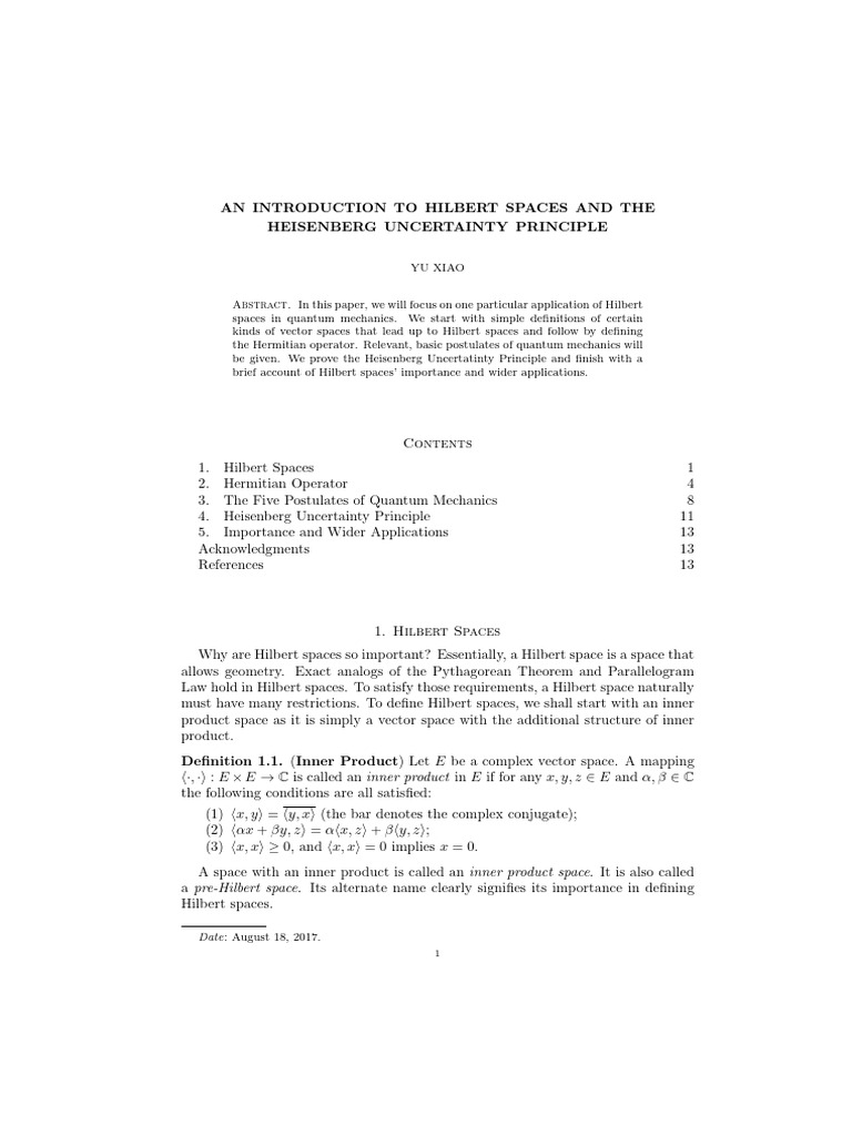 Hilbert Spaces and Heisenberg Principle | PDF | Hilbert Space | Basis ...