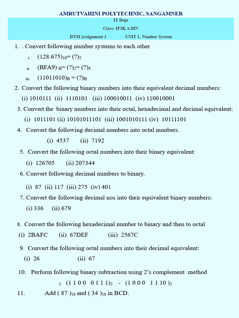 Number System Conversions Assignment | PDF