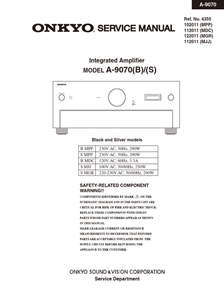 A-9070 Integrated Amplifier Manual | PDF | Fuse (Electrical