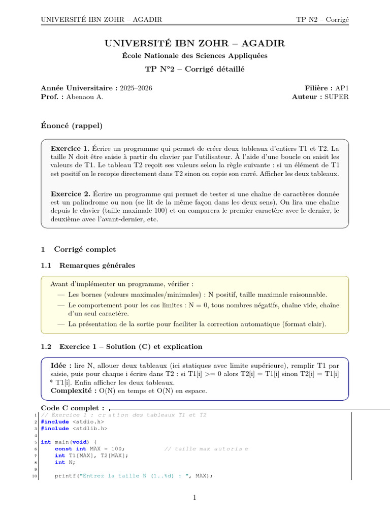 Corrigé TP N2 : Tableaux et Palindrome | PDF | Programmation informatique