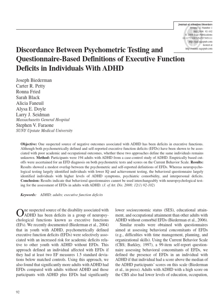 ADHD Executive Function Deficits Study | PDF | Attention Deficit ...
