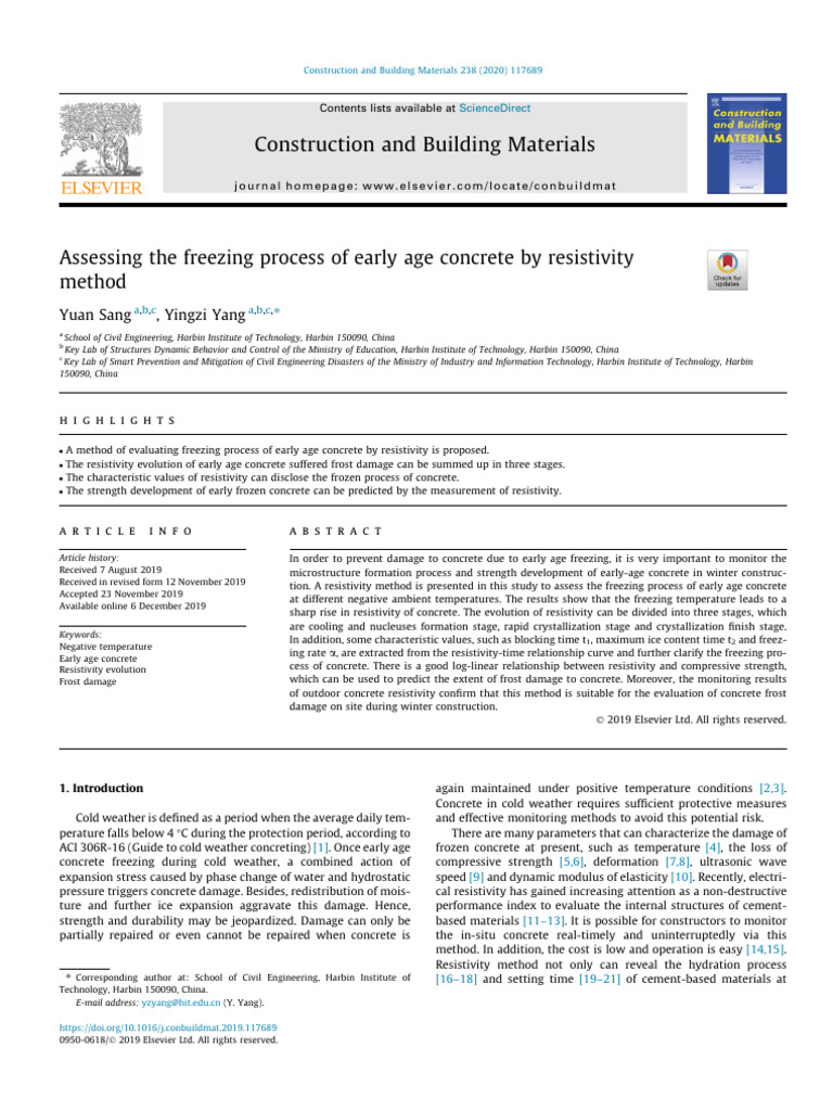 Resistivity Method for Early Age Concrete Freezing | PDF | Concrete ...