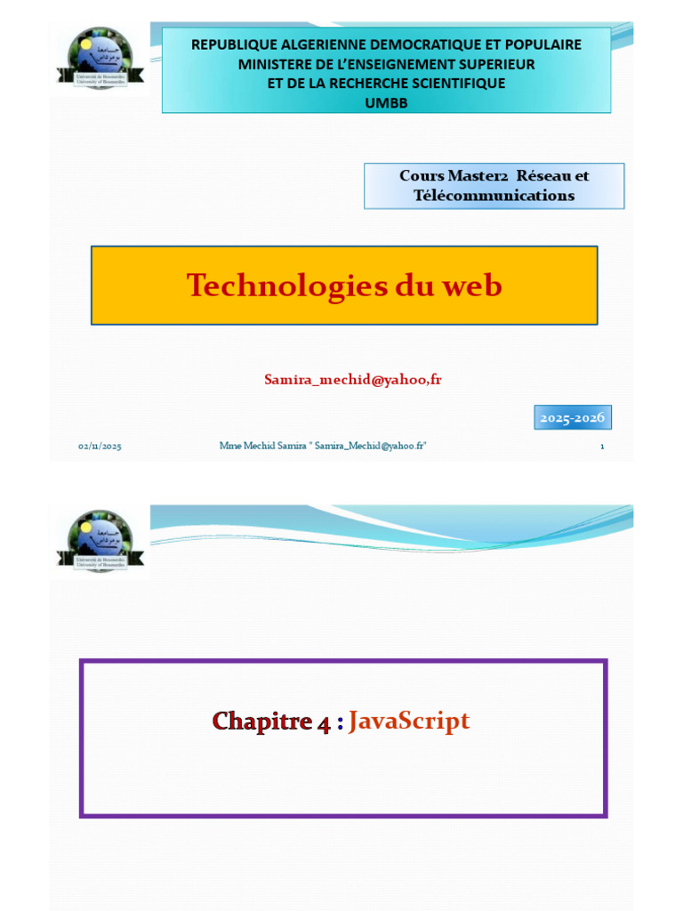 Introduction au JavaScript pour Master 2 | PDF | JavaScript | Structure ...