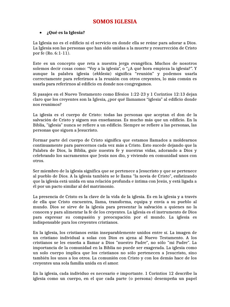 La Iglesia: Cuerpo de Cristo y Comunidad | PDF | Iglesia cristiana ...
