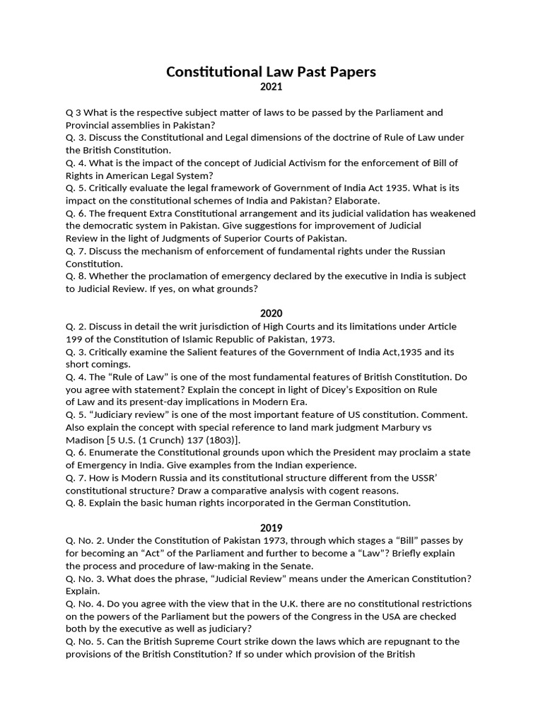Constitutional Law Exam Questions 2015-2021 | PDF | Constitution ...
