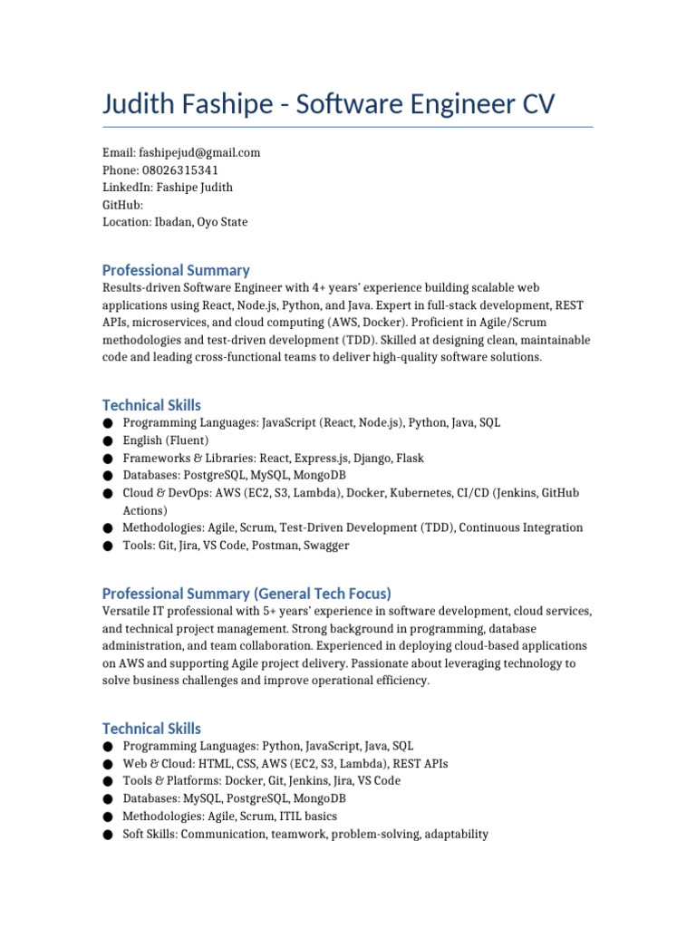 Software Engineer CV | PDF | Agile Software Development | Amazon Web ...
