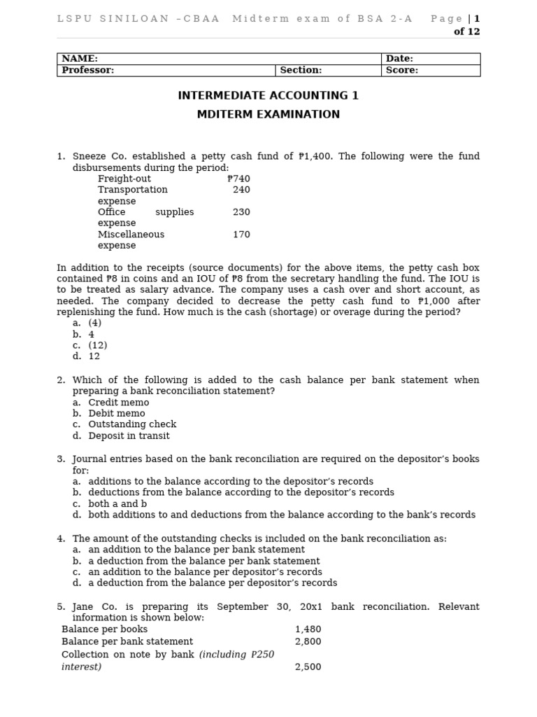 Intermediate Accounting Midterm Exam | PDF | Debits And Credits | Bad Debt