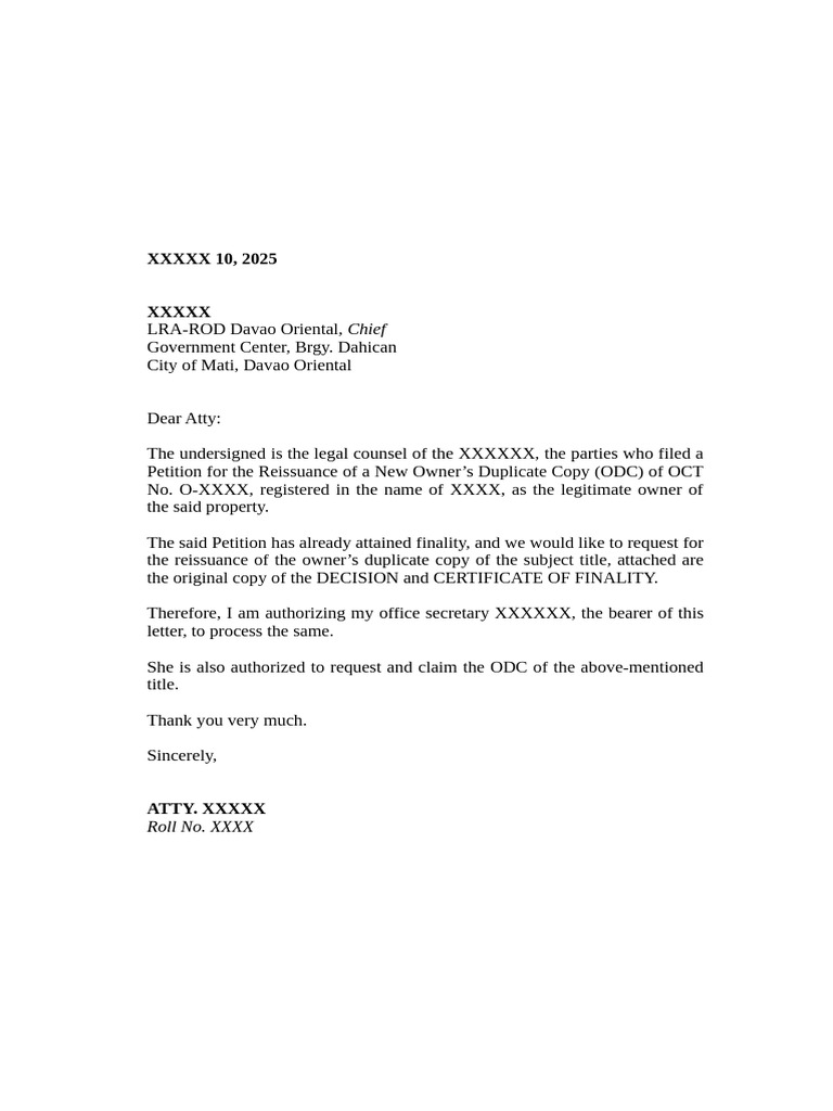 Request for Owner's Duplicate Copy | PDF