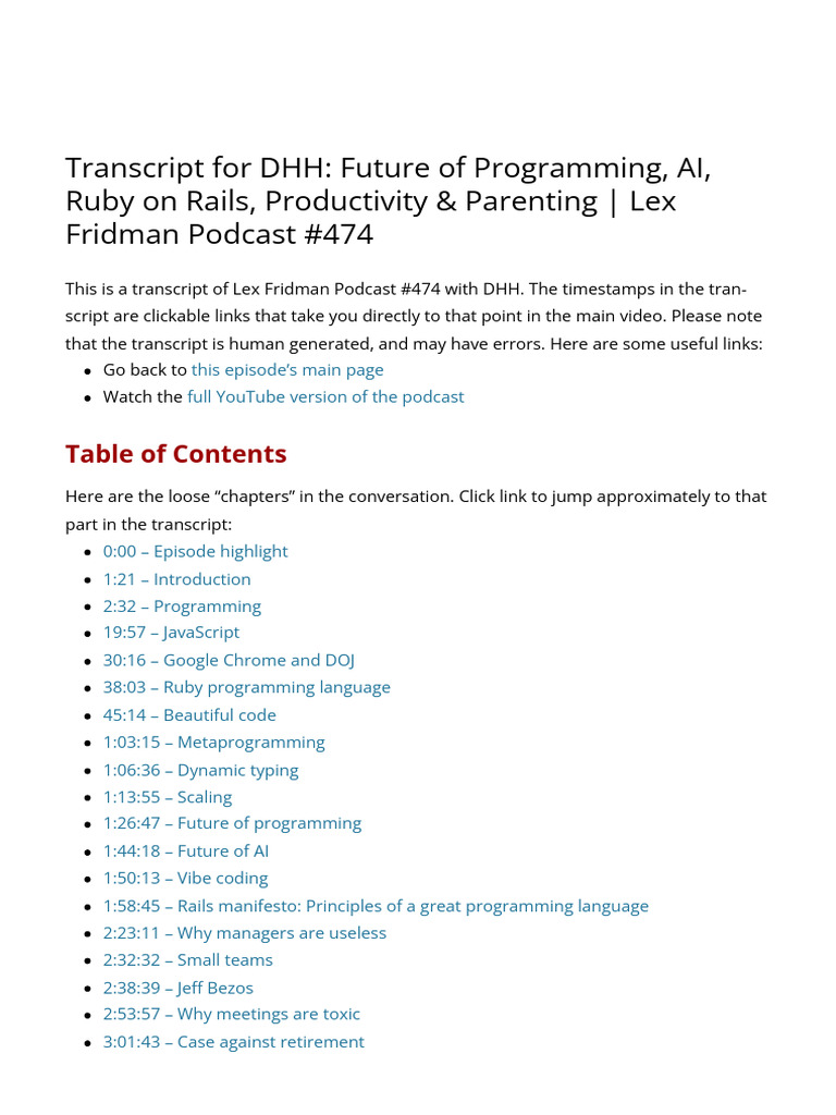 Transcript For DHH - Future of Programming, AI, Ruby On Rails ...