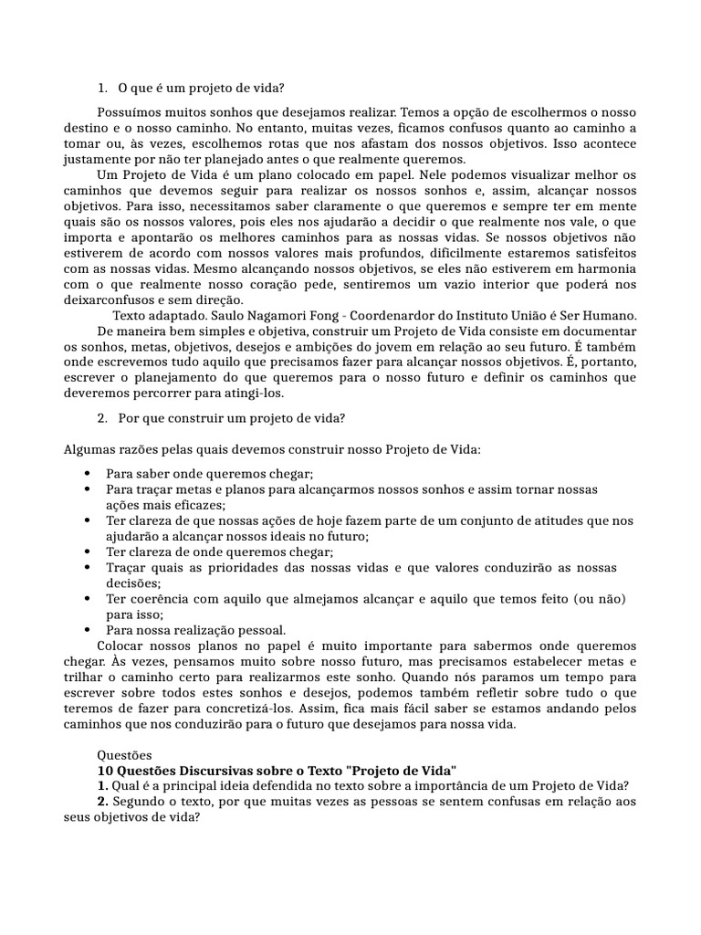 Importância do Projeto de Vida | PDF | Vida | Sonho