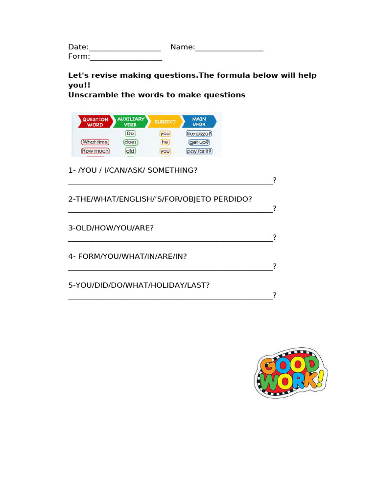 Question Formation Practice Guide | PDF