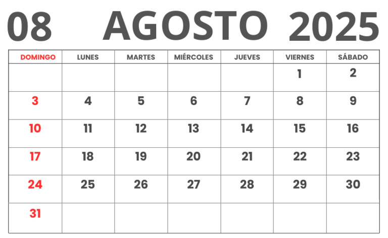 Calendario de Agosto 2025 | PDF