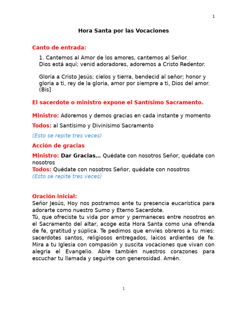 Hora Santa por Vocaciones Eclesiásticas | PDF | eucaristía | Cristo ...