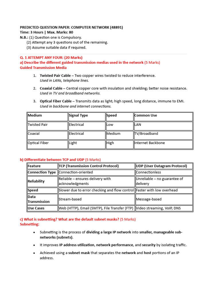 CN Exam Notes | PDF | Transmission Control Protocol | Computer Network