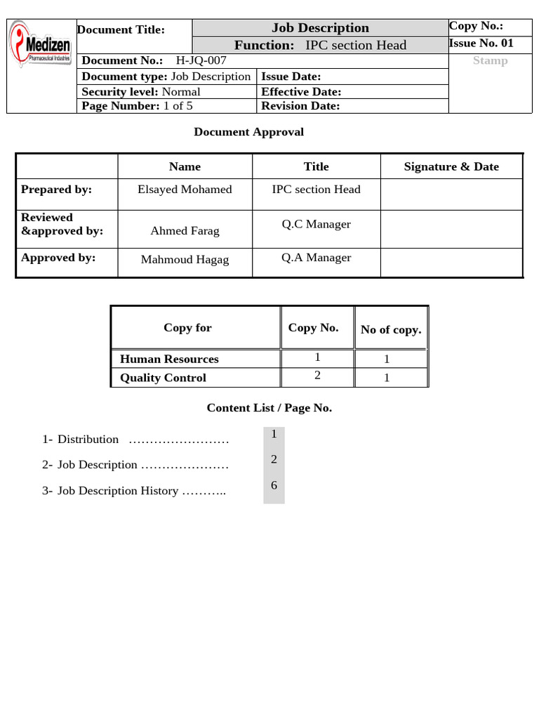IPC Section Head Job Description | PDF | Regulatory Compliance | Risk