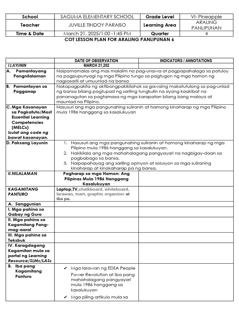 Lesson Plan Cot q4 2025 | PDF