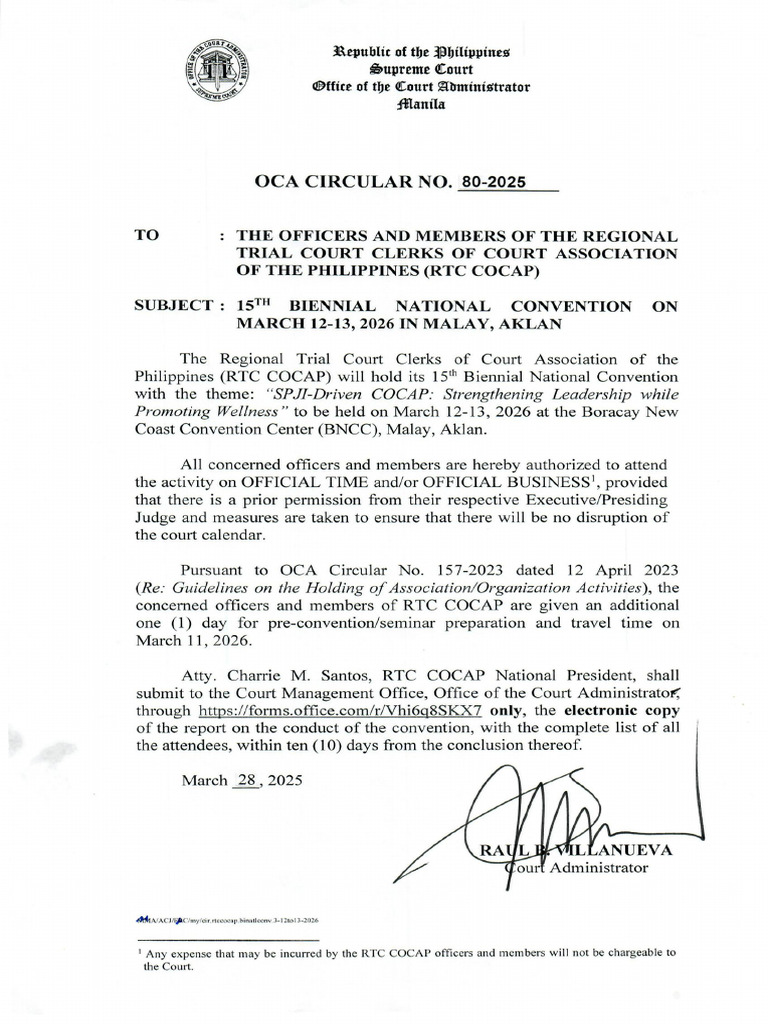 OCA Circular 80-2025: RTC COCAP Convention | PDF