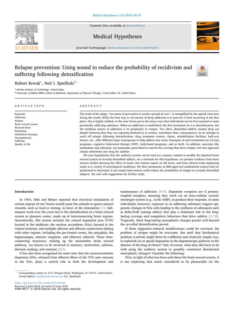 Relapse Prevention: Using Sound To Reduce The Probability of Recidivism ...