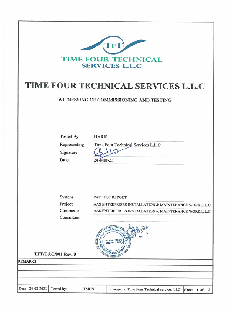 6_ Pat Test Report for Equipments - Aas Enterprise Llc | PDF