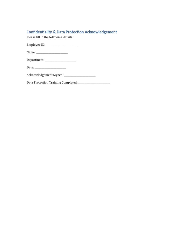 Confidentiality and Data Protection Acknowledgement | PDF