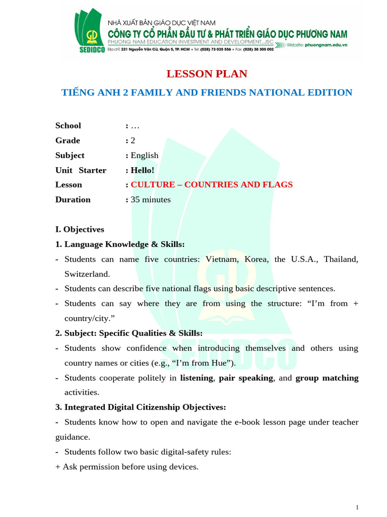 English Lesson Plan: Countries & Flags | PDF | Learning | Cognition