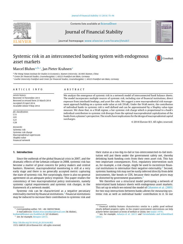 Systemic Risk in An Interconnected Banking System W 2014 Journal of ...