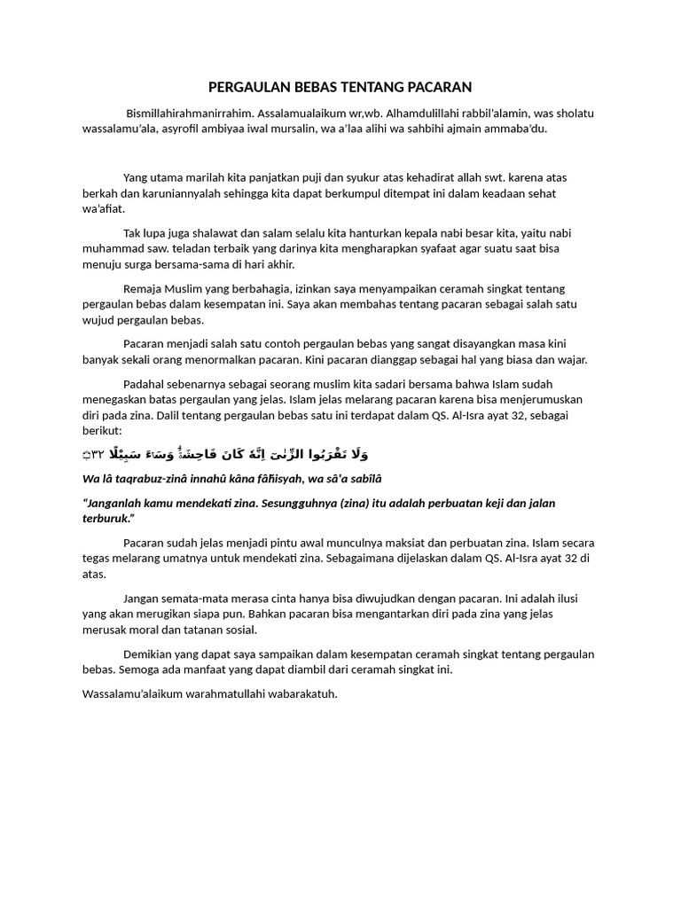 Bahaya Pacaran dalam Pergaulan Bebas | PDF