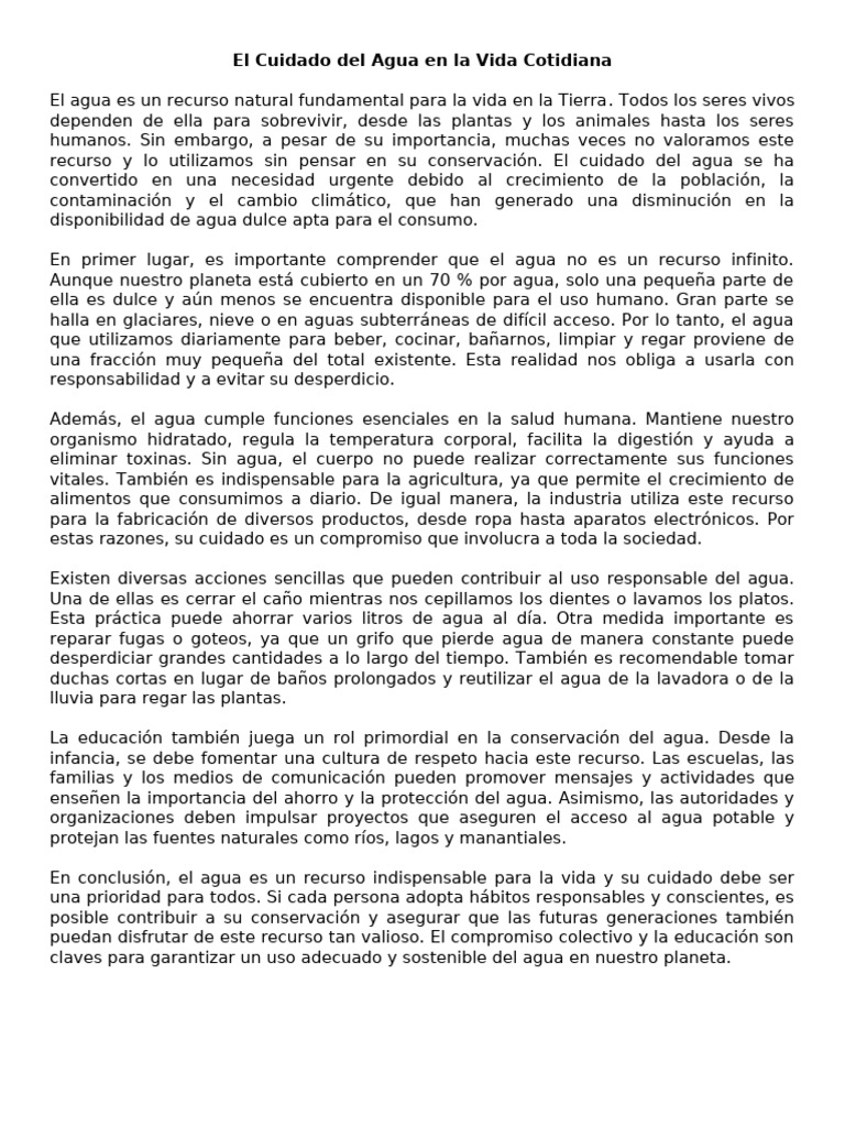 Cuidado del Agua: Claves para Conservarlo | PDF | Agua | Entorno natural