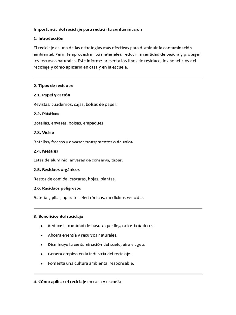 Importancia Del Reciclaje para Reducir La Contaminación | PDF