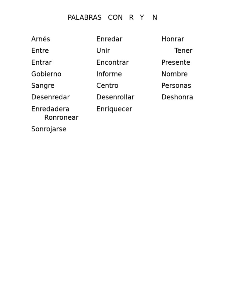 Palabras Con R y N | PDF