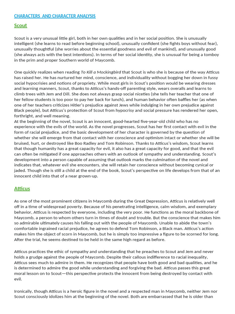 Characters and Character Analysis | PDF | To Kill A Mockingbird ...