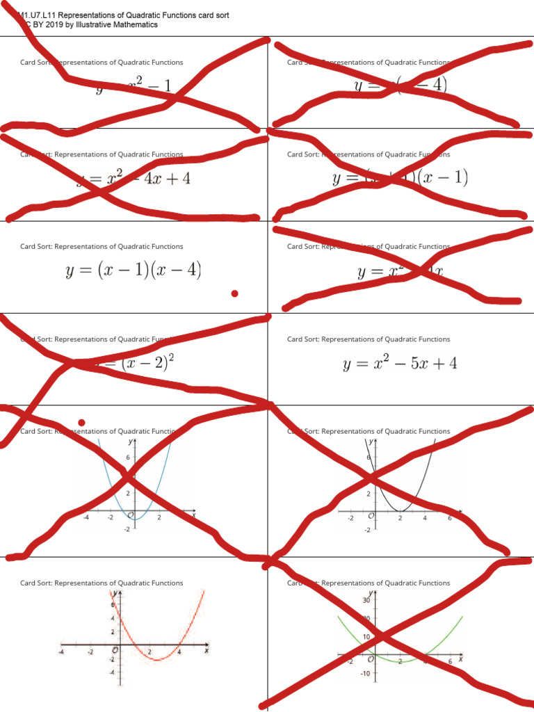 M1.U7.L11 Representations of Quadratic Functions Card Sort | PDF