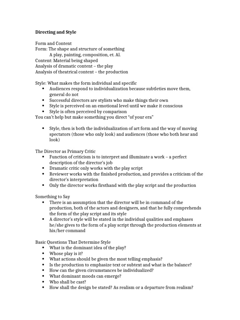 Directing and Style | PDF