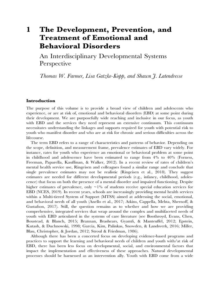Emotional and Behavioral Disorders Overview | PDF | Affect (Psychology ...