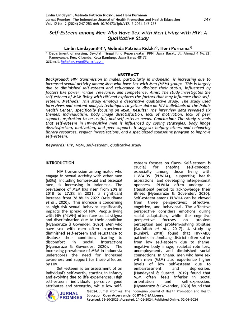 Self-Esteem Among Men Who Have Sex With Men Living With HIV: A ...