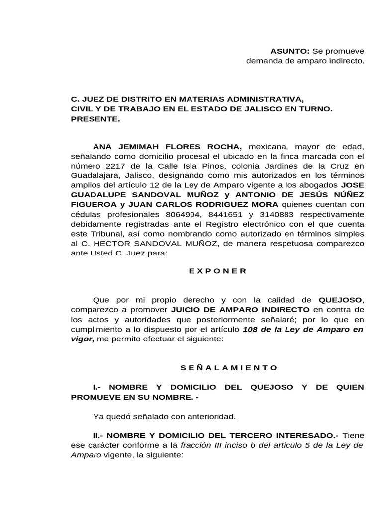 Demanda de Amparo Indirecto en Jalisco | PDF | Caso de ley | Debido al ...