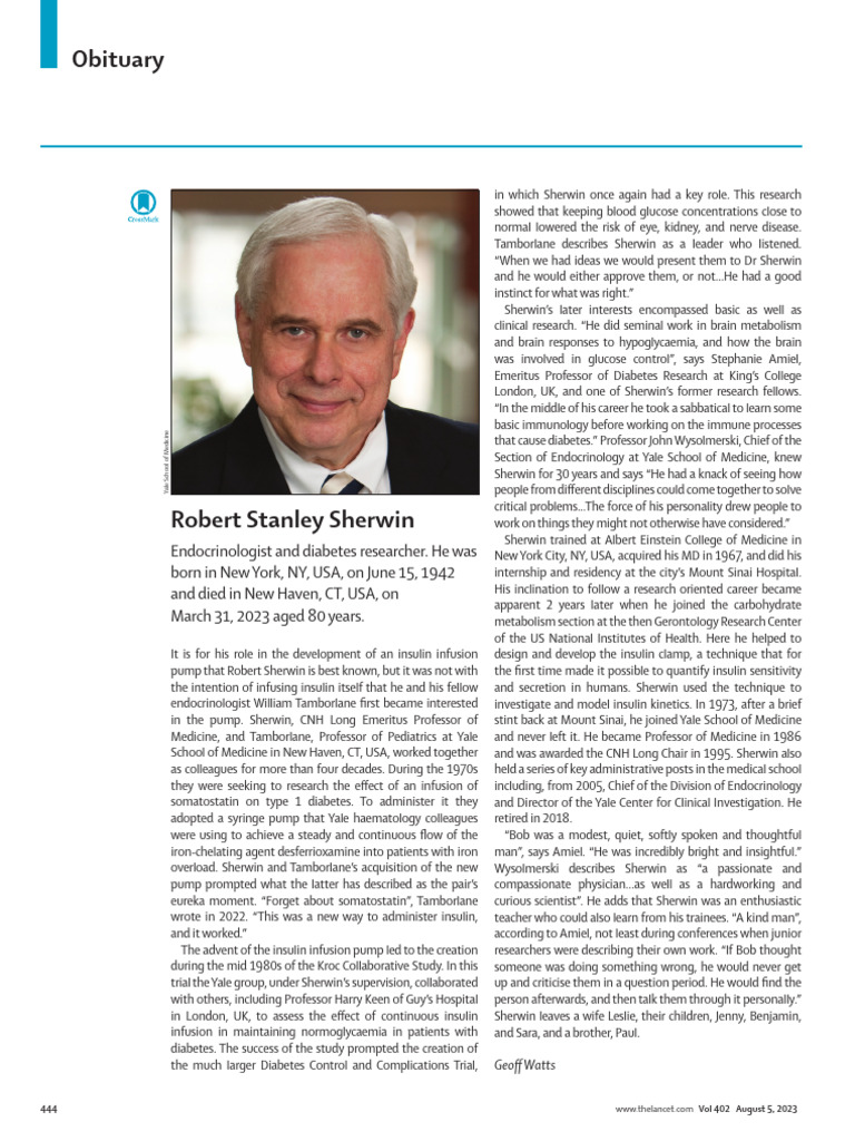 Robert Sherwin: Pioneer in Diabetes Research | PDF | Endocrinology ...