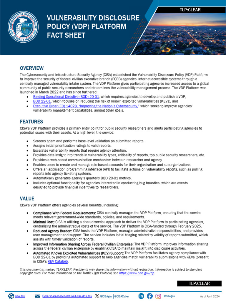 CSSO-VDP Platform Fact Sheet 2024 | PDF | Computer Security | Security